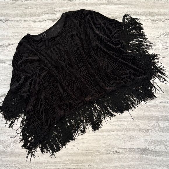 Black Fringe Velvet Top - Picture 1 of 4